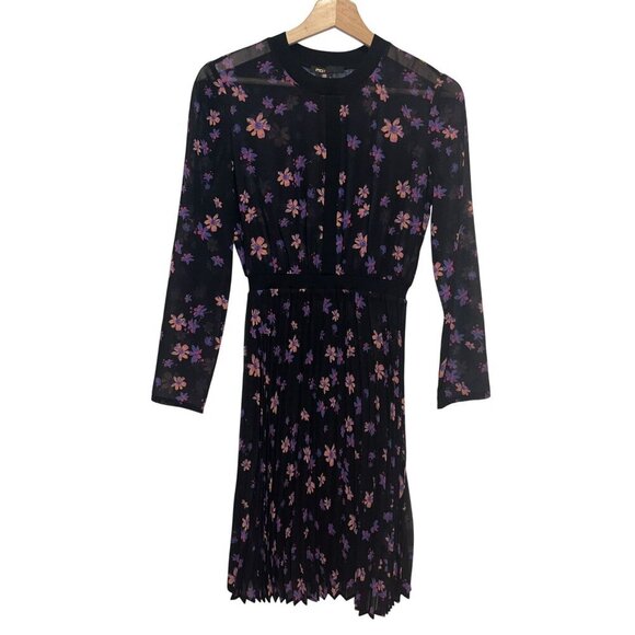 Maje Rivoline Pleated Chiffon Shirtdress Size Small - Picture 3 of 11